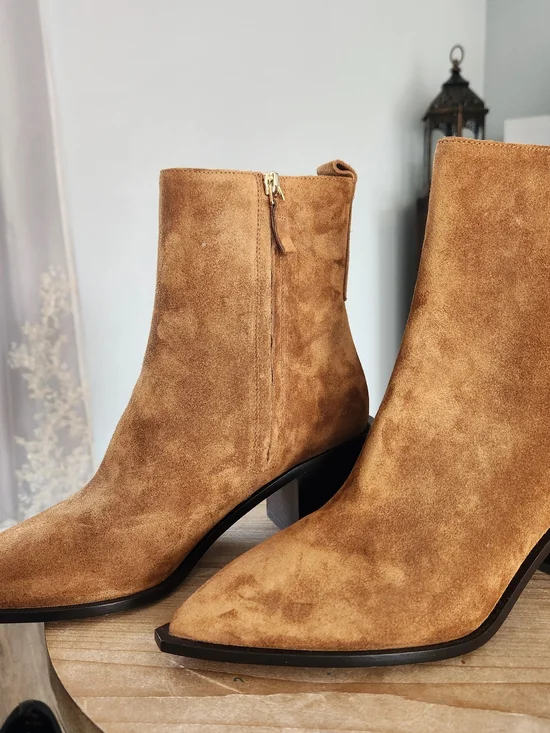 Everlane New The Studio Heel Block  Bootie Womens 9 Russet Suede Pointy Toe NWOB - Picture 8 of 9